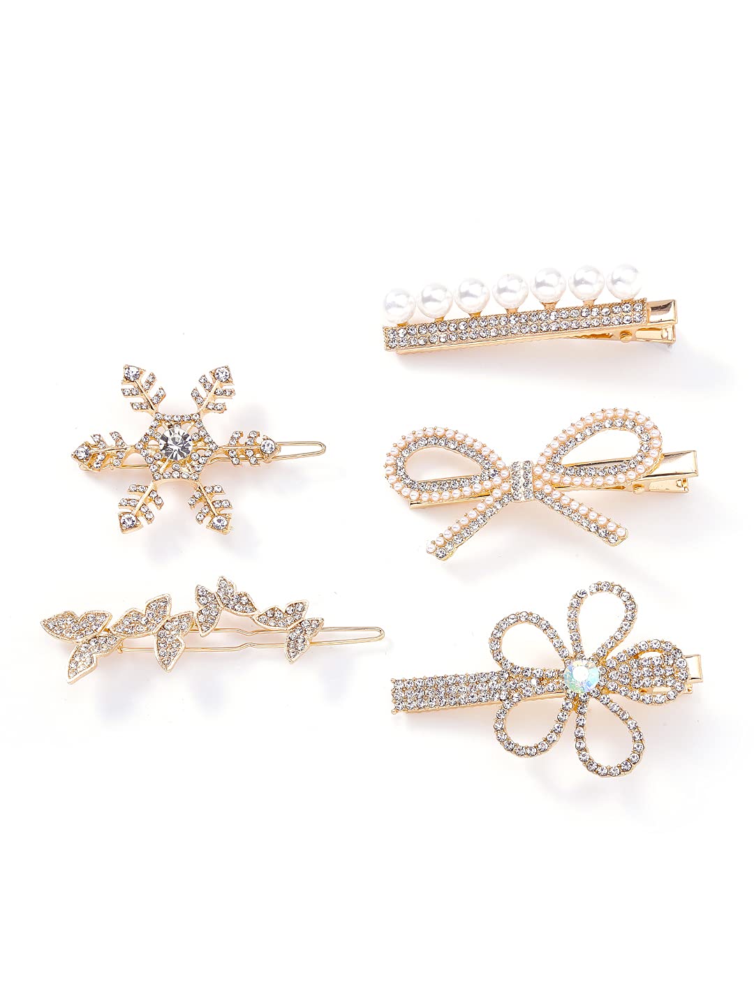 Yellow Chimes Hair Clips for Women Girls Hair Accessories for Women White Crystal Hair Clip 5 Pcs Hair Clips for Girls Hairclips Alligator Clips for Hair Pins for Women and Girls Gift For Women & Girls