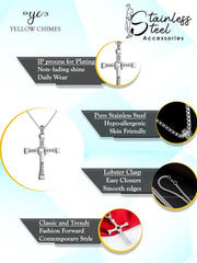 Yellow Chimes Pendant for Men and Boys | Silver Pendants For Men | Silver Tone White Crystal Studded Pendent with Chain | Vin diesel Smart Cross Shaped Pendant Chain for Men | Accessories Jewellery for Men | Birthday Gift for Men and Boys Anniversary Gift