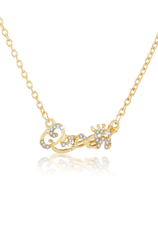 Yellow Chimes Pendant for Women Alphabetical Queen Crown Clavicle Rhinestone Short Chain Gold Plated Chain Necklace for Women and Girl's.