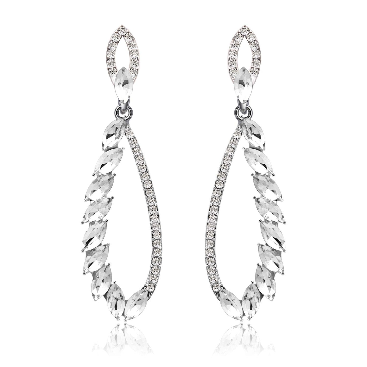 Kairangi Danglers Earrings for Women Elegant Silver Plated White Crystal Long Dangle Earrings for Women and Girls.