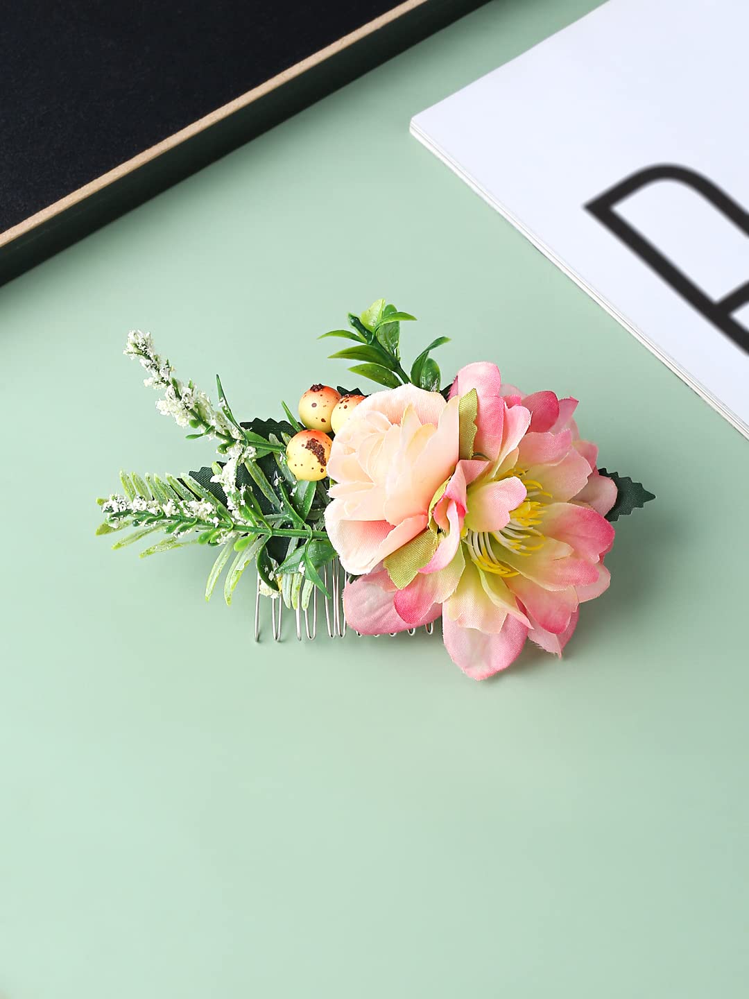 Yellow Chimes Comb Pin for Women Hair Accessories for Women Floral Hair Pins for Women Artificial Floral Hair Pin Bridal Hair Accessories for Wedding Side Pin/Hair Clip/Juda Pin Accessories for Women