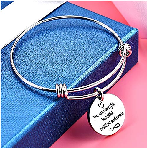 Yellow Chimes Bracelet for Women You are Powerful,Beautiful,Brilliant & Brave Fashionable Inspirational Message Steel Charm Bracelet for Girls and Women