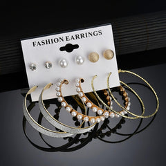 Yellow Chimes Earrings for Women and Girls Fashion White Pearl Hoops Set | Gold Plated Combo of 12 Pairs Stud Hoop Earring Set | Birthday Gift for girls and women Anniversary Gift for Wife