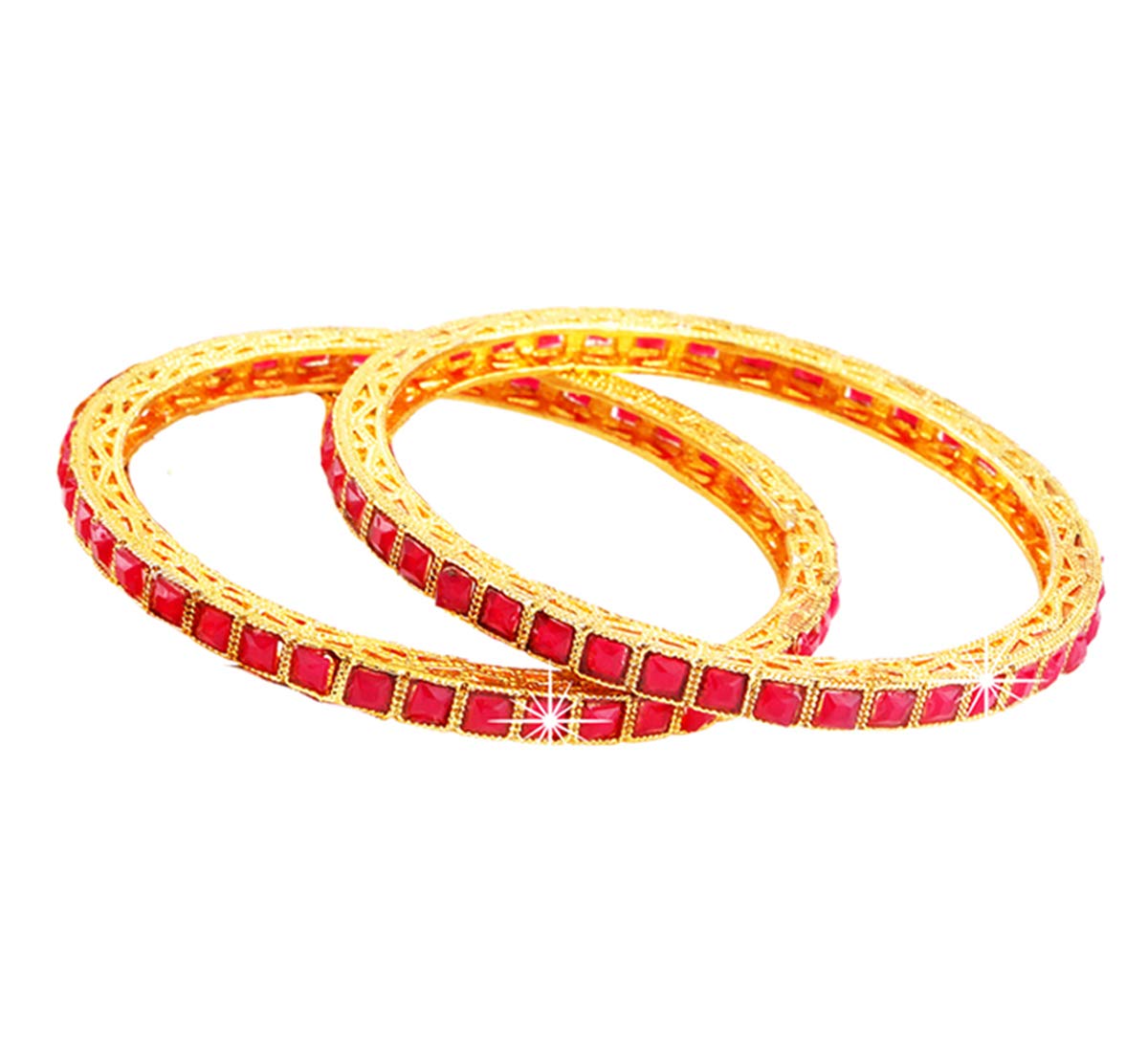 Yellow Chimes Exclusive Ruby Studded 2 PC Gold Plated Traditional Bangles Set for Women and Girls