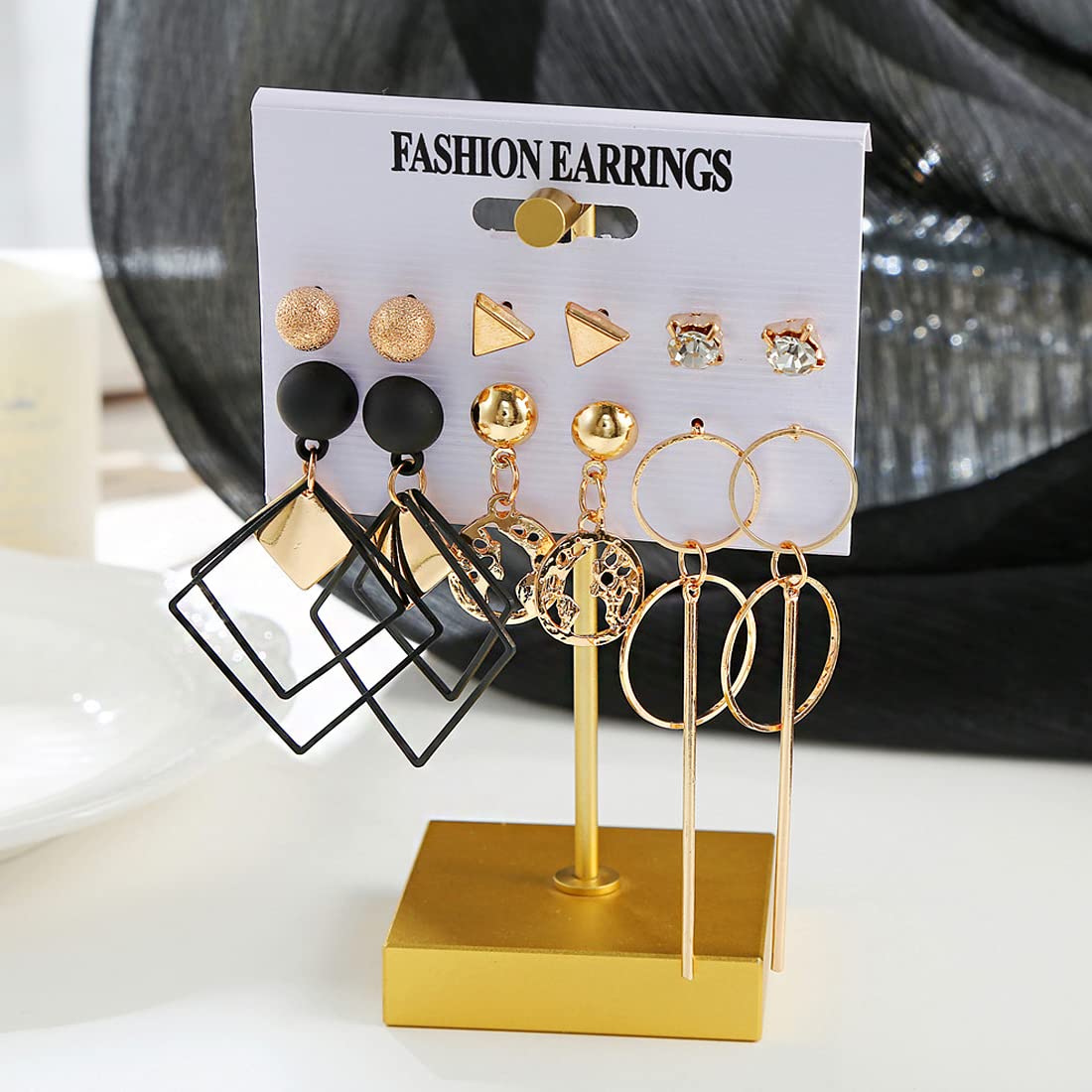 Kairangi Combo Earrings for Women Set of 6 Pairs Gold Plated Geometric Shapes Stud Drop Earrings Set For Women and Girls