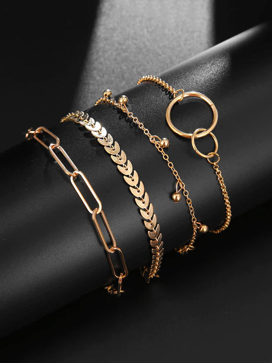 Kairangi Combo Bracelets for Women 4 Pcs Chain & Links Gold Plated Multi Layered Bracelet Set for Women and Girls