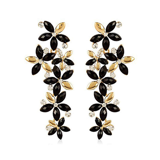 Yellow Chimes Floral Design White Crystal Dangle Earrings for Women