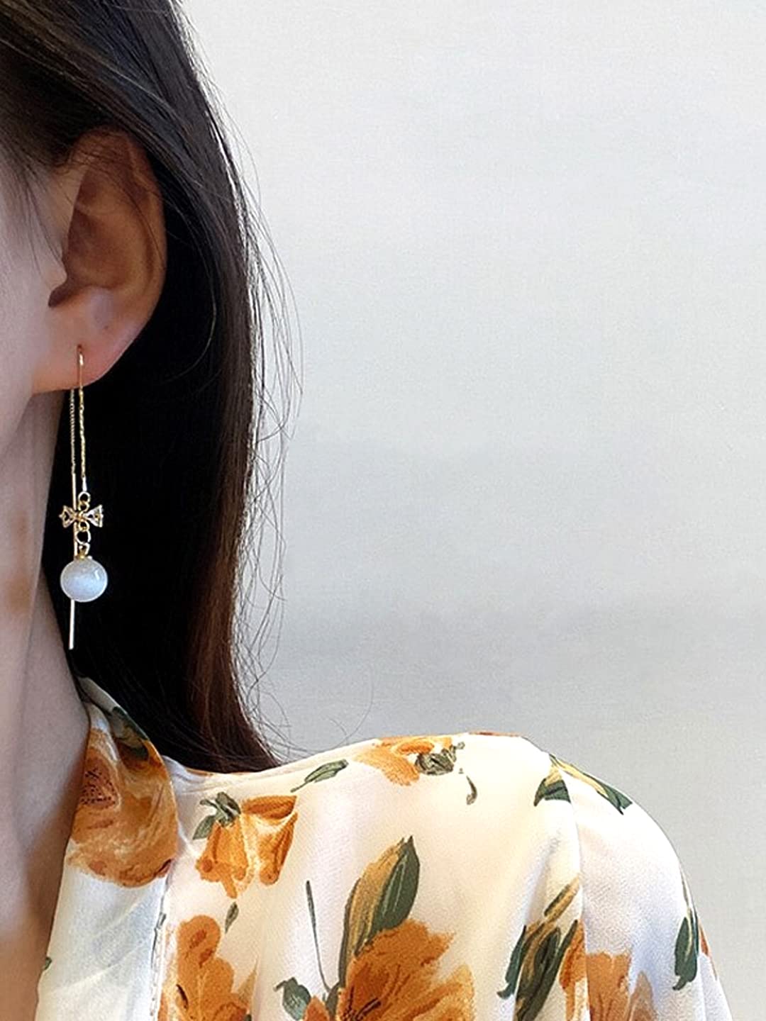 Yellow Chimes Earrings For Women Gold Tone Long Chain Tassel Bow Knot Shape Pearl Drop Earrings For Women and Girls