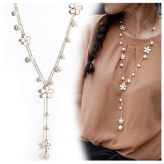Yellow Chimes Long Chain Necklace for Women Floral Pearl Fashion Long Chain Necklace Pendant for Women and Girls