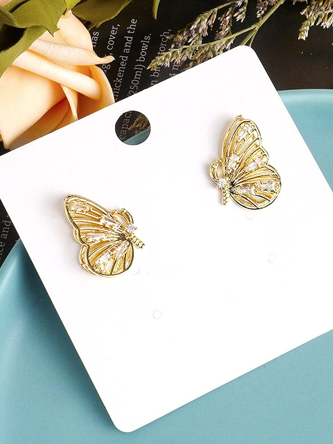 Yellow Chimes Earrings For Women Gold Tone Butterfly Crystal Studded Drop Earrings For Women and Girls