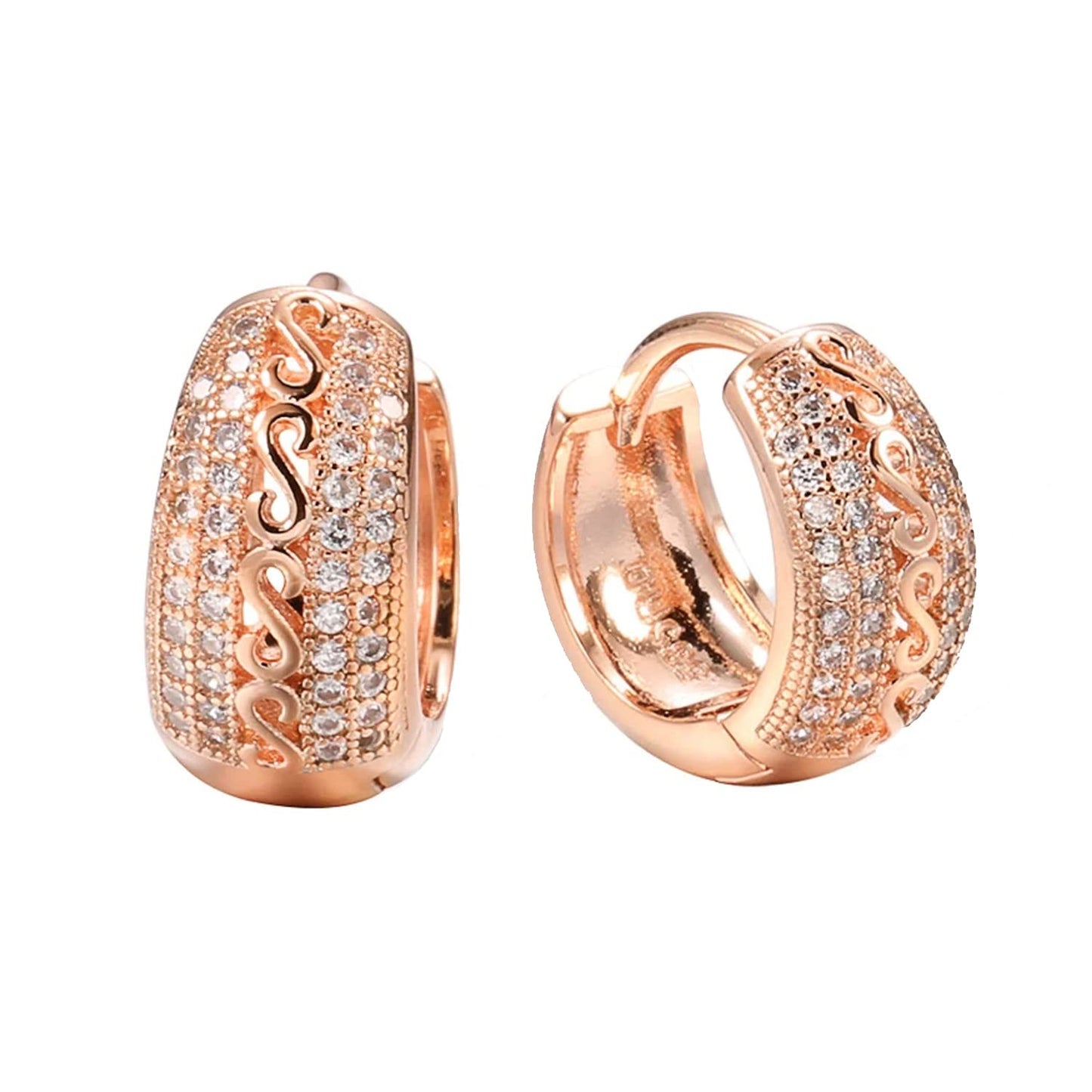 Kairangi Earrings for Women and Girls Rose Gold Crystal Hoops | Rose Gold Plated Clip On Earrings Crystal Hoop Earrings for Women | Birthday Gift for girls and women Anniversary Gift for Wife