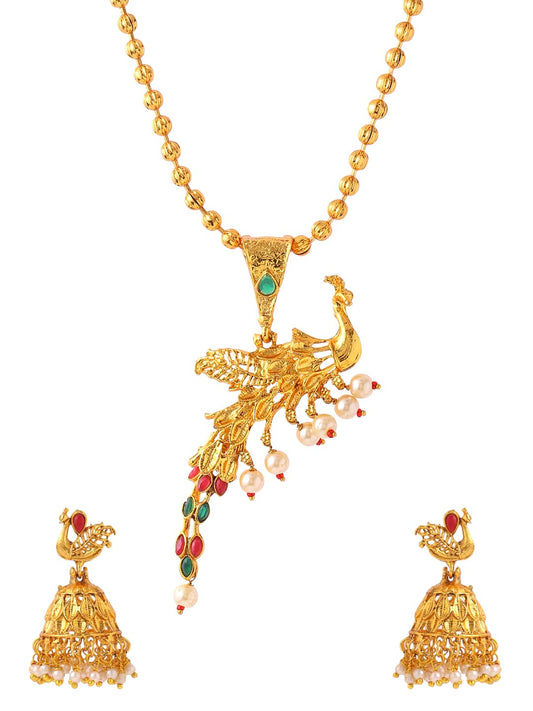 Yellow Chimes Jewellery Set for Women and Girls | Traditional Golden Jewellery Set for Women Gold Plated Necklace Set | Peacock Shaped Antique Jewellery | Accessories Jewellery for Women | Birthday Gift for Girls and Women Anniversary Gift for Wife