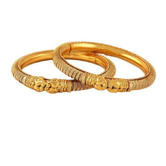 Yellow Chimes 2 PCS Exclusive Delicate Plain Antique Gold Plated Traditional Bangles for Women and Girls (2.6)