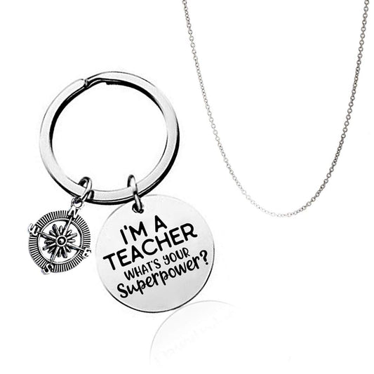 Yellow Chimes "I'm A Teacher What's Your Super Power Message Keychain Pendant with Chain/Gift for Teacher's/Teachers Day Gift/Teachers Birthday Gift