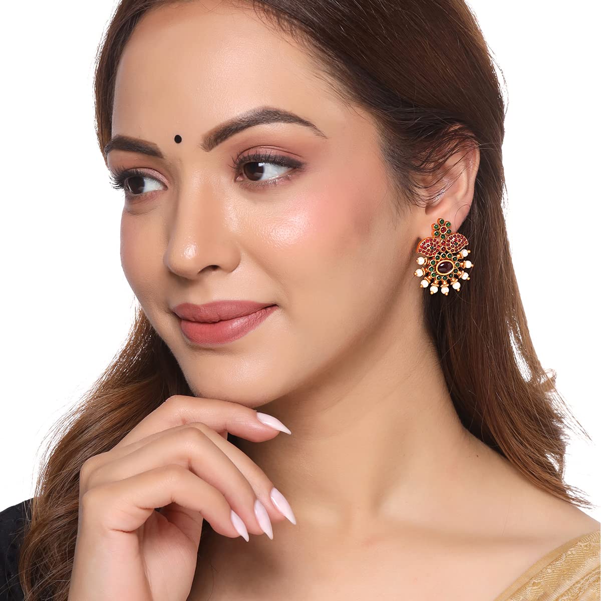 Yellow Chimes Earrings for Women & Girls Traditional Multicolor Kundans Studs | Gold Plated 2 Pairs Combo of Kundan Stone Stud Earrings | Birthday Gift for Girls & Women Anniversary Gift for Wife