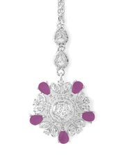 Yellow Chimes American Diamond Maang Tikka Silver Plated Luxury Pink Color Penta Shape Design For Women & Girls…