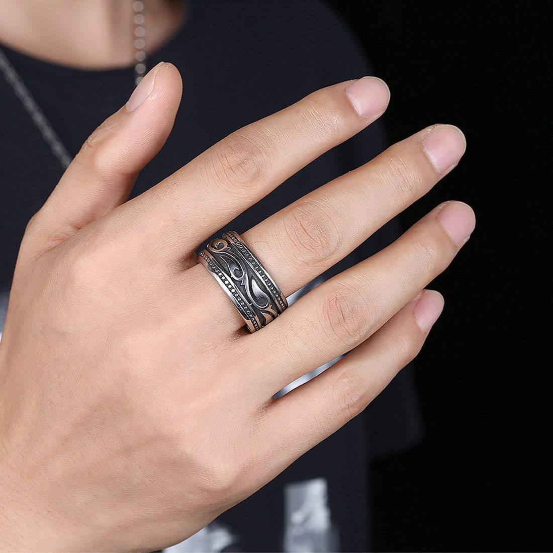 Yellow Chimes Heavy Band Silver Oxidized Finger-Thumb Stainless Steel Ring for Men and Boys