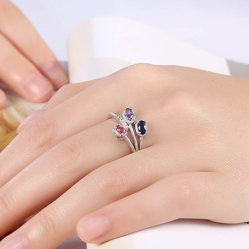 Yellow Chimes Rings for Women Silver Crystal Ring Three Leaves Classic Designed Platinum Plated Ring for Women and Girls.