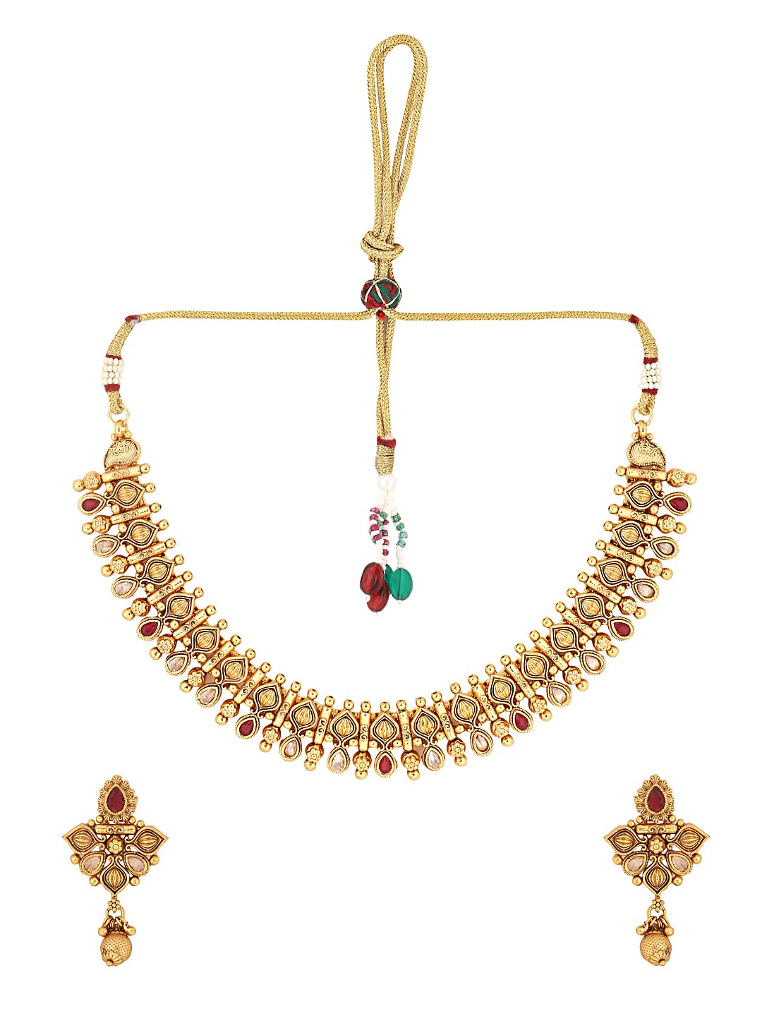 Yellow Chimes Jewellery Set for Women Gold Toned Crystal Studded Choker Necklace Set with Earrings for Women and Girls