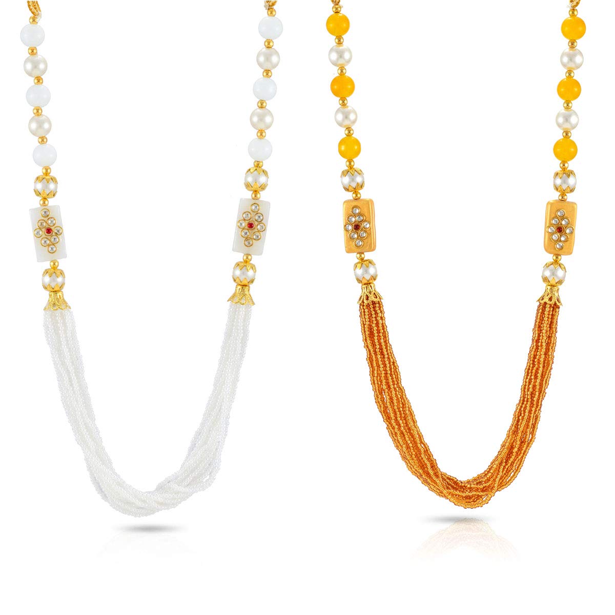 Yellow Chimes jewellery Set for Women Rajasthani Beads Worked 2 Pcs Combo MultiLayered Traditional Necklace Set With Earrings for Women and Girls (White,Gold)