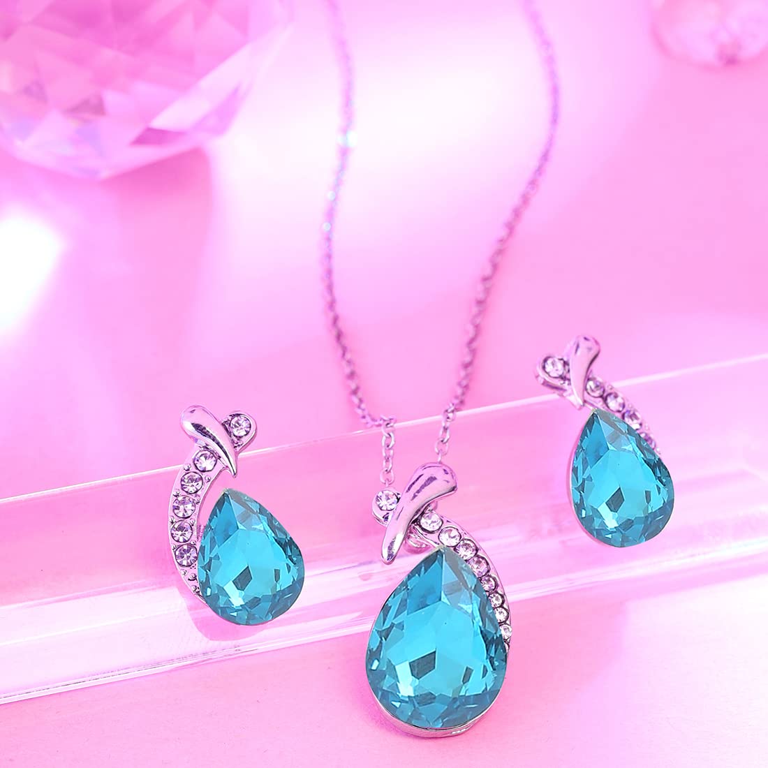Yellow Chimes Pendant Set for Women and Girls Pendant for Women | Tear Drop Shaped Blue Crystal Pendent Chain| Birthday Gift for girls and women Anniversary Gift for Wife