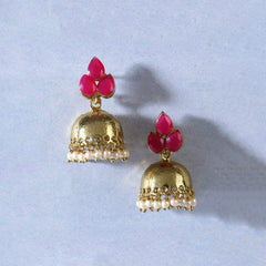 Yellow Chimes Earrings for Women and Girls | Traditional Pink Studded Stone Jhumka Earrings | Gold Plated | Leaf Shaped Jhumki | Accessories Jewellery for Women | Birthday Gift for girls and women Anniversary Gift for Wife
