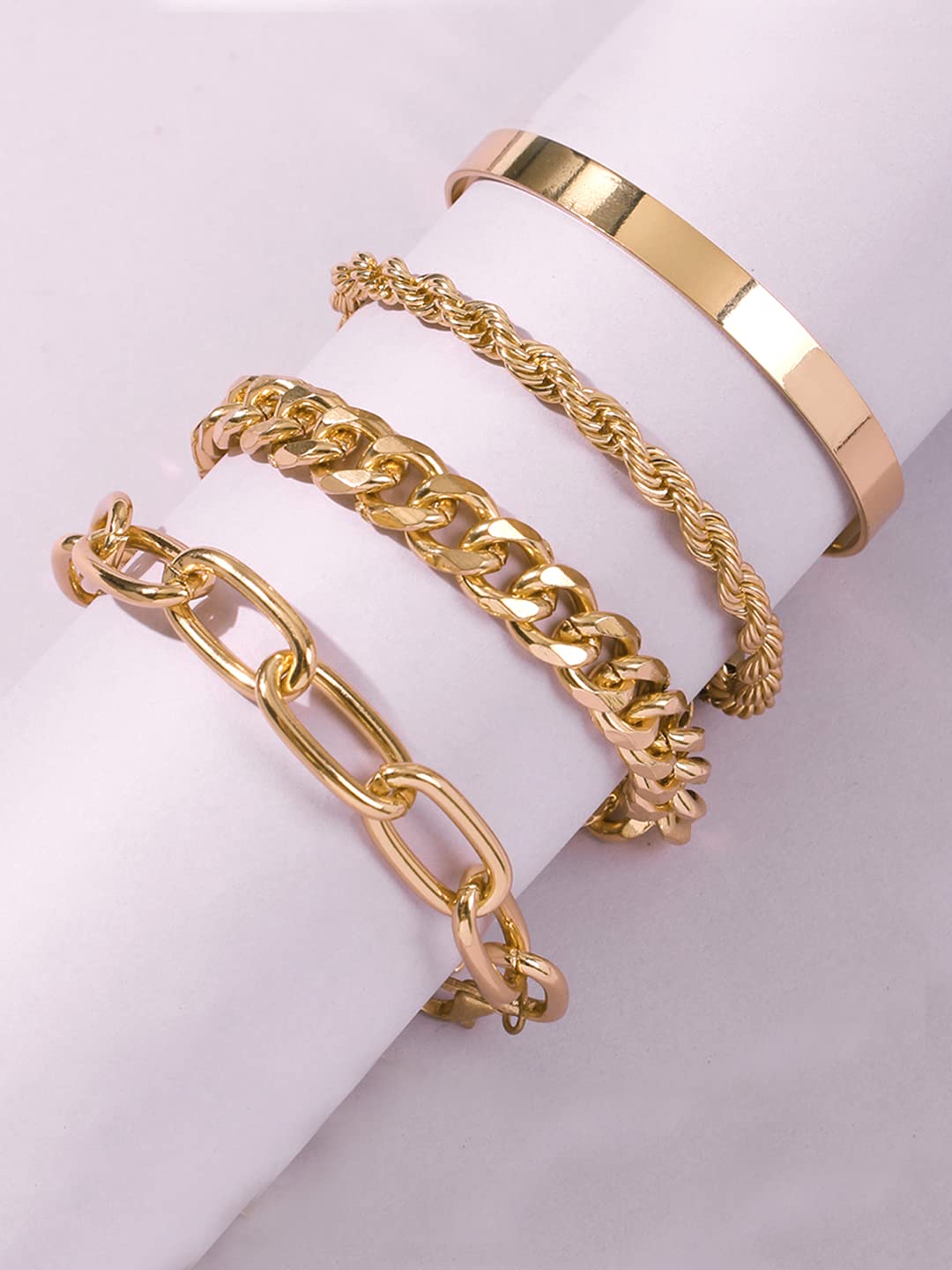 Yellow Chimes Combo Bracelets for Women 4 Pcs Gold Plated Bracelet Multilayer Stack Style Chain Bracelets Set for Women and Girls