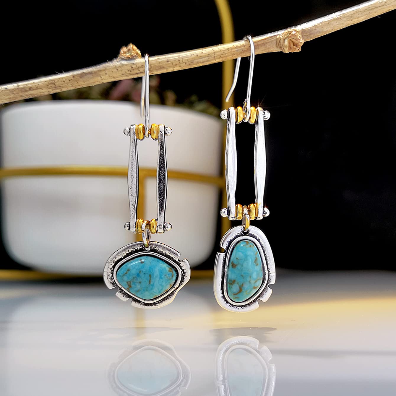 Yellow Chimes Earrings For Women Silver Toned Blue Color Geometrical Shaped Mismatched Earrings For Women and Girls