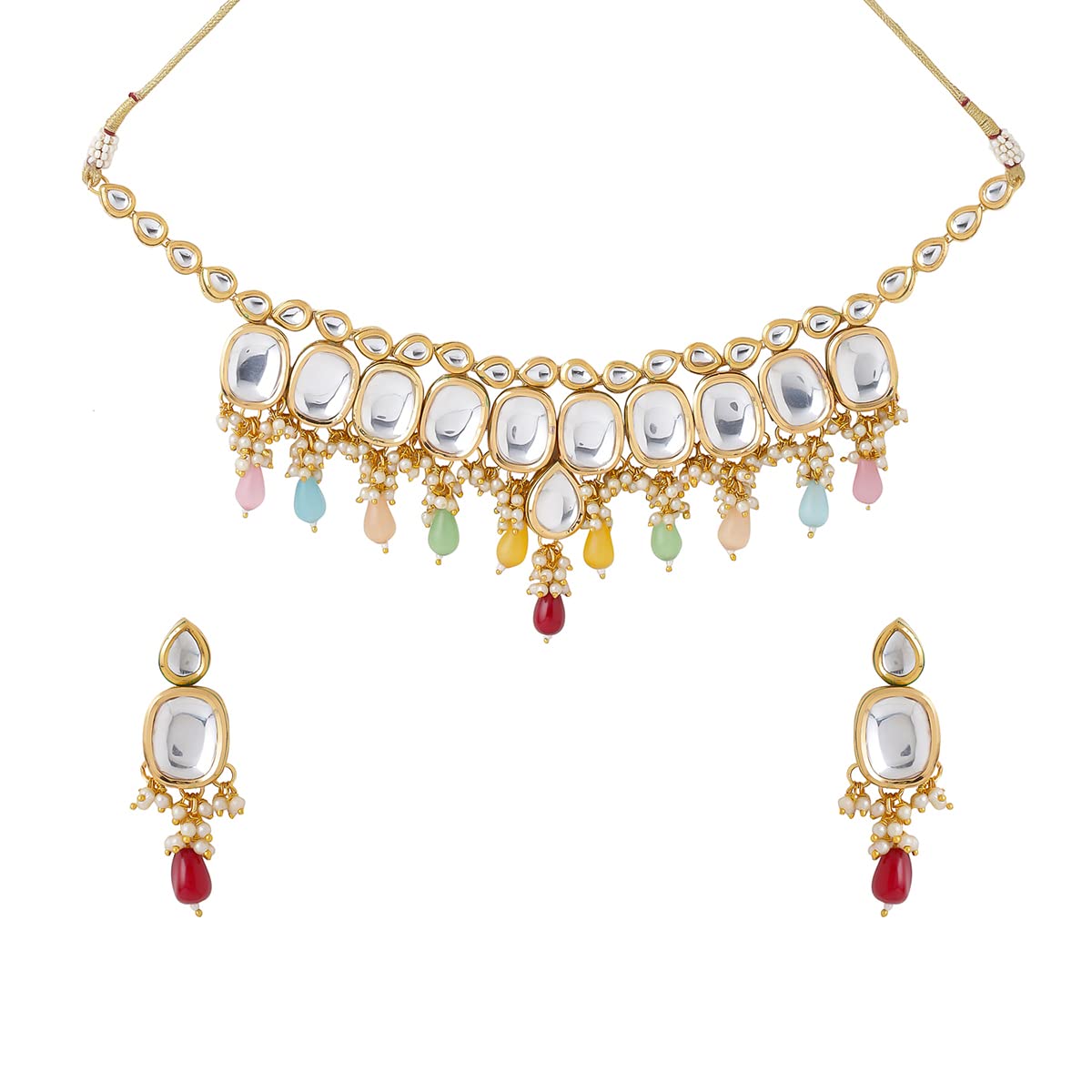 Yellow Chimes Jewellery Set for Women & Girls Kundans Necklace Set for Girls | Gold Plated Multicolor Beads Drop Kundan Choker Necklace Set | Birthday Gift for girls & women Anniversary Gift for Wife