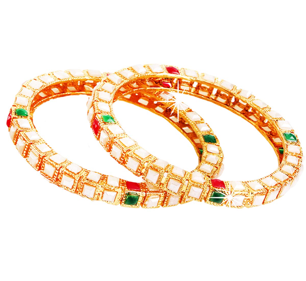 Yellow Chimes Rajwada Style Studded Stones 2 Pc Gold Plated Traditional Bangles Set for Women and Girls