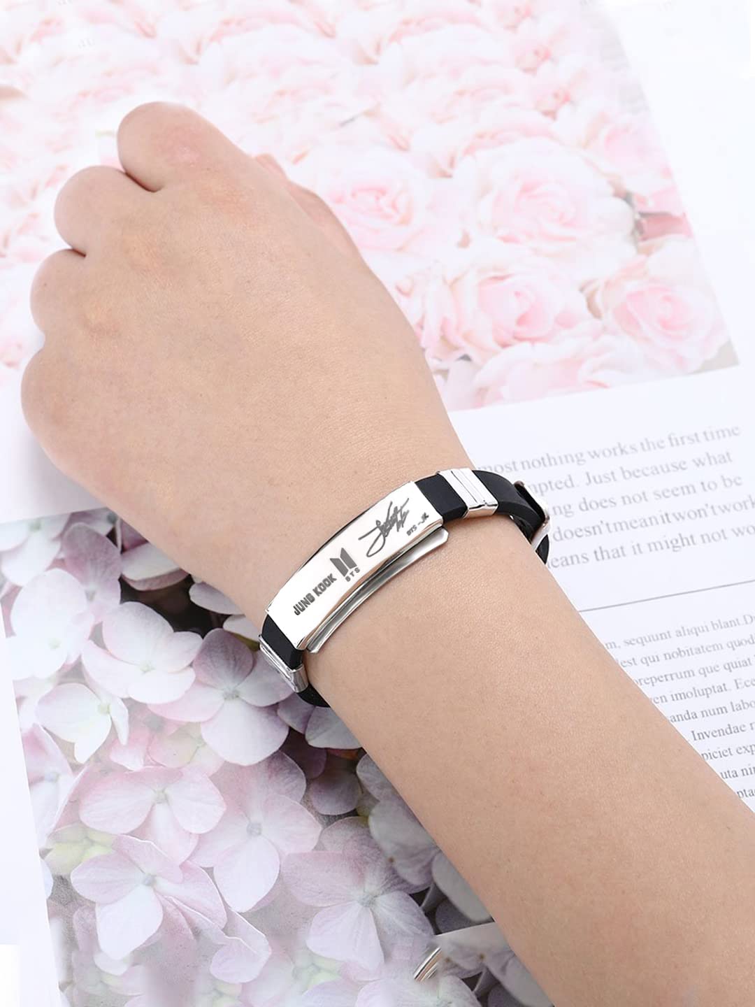 Yellow Chimes Bracelets for Girls and Boys BTS Bracelet for Girls & Boys Silver Toned BTS Band Exquisite Signature Jung Kook Bracelets | Stainless Steel Silicon Wristband Bracelet