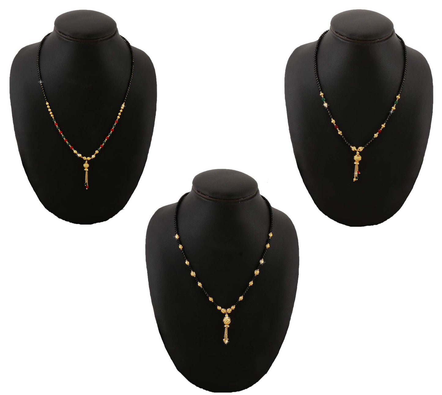 Yellow Chimes Combo of 3 PCs Ethnic Traditional Gold Plated Black Beads Mangalsutra Pendant Necklace for Women and Girls