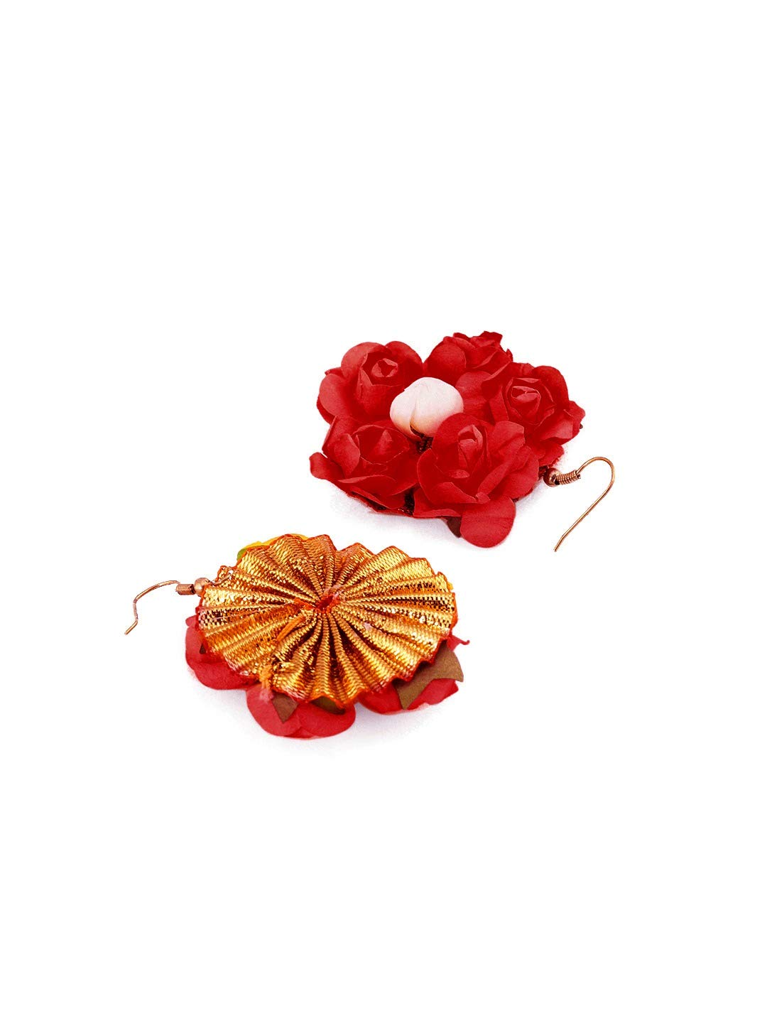 Yellow Chimes Red Flower Jewellery Set for Haldi Baby Shower Mehandi Godbharai Bahubali Paper Aritificial Jewelley Set for Women and Girls