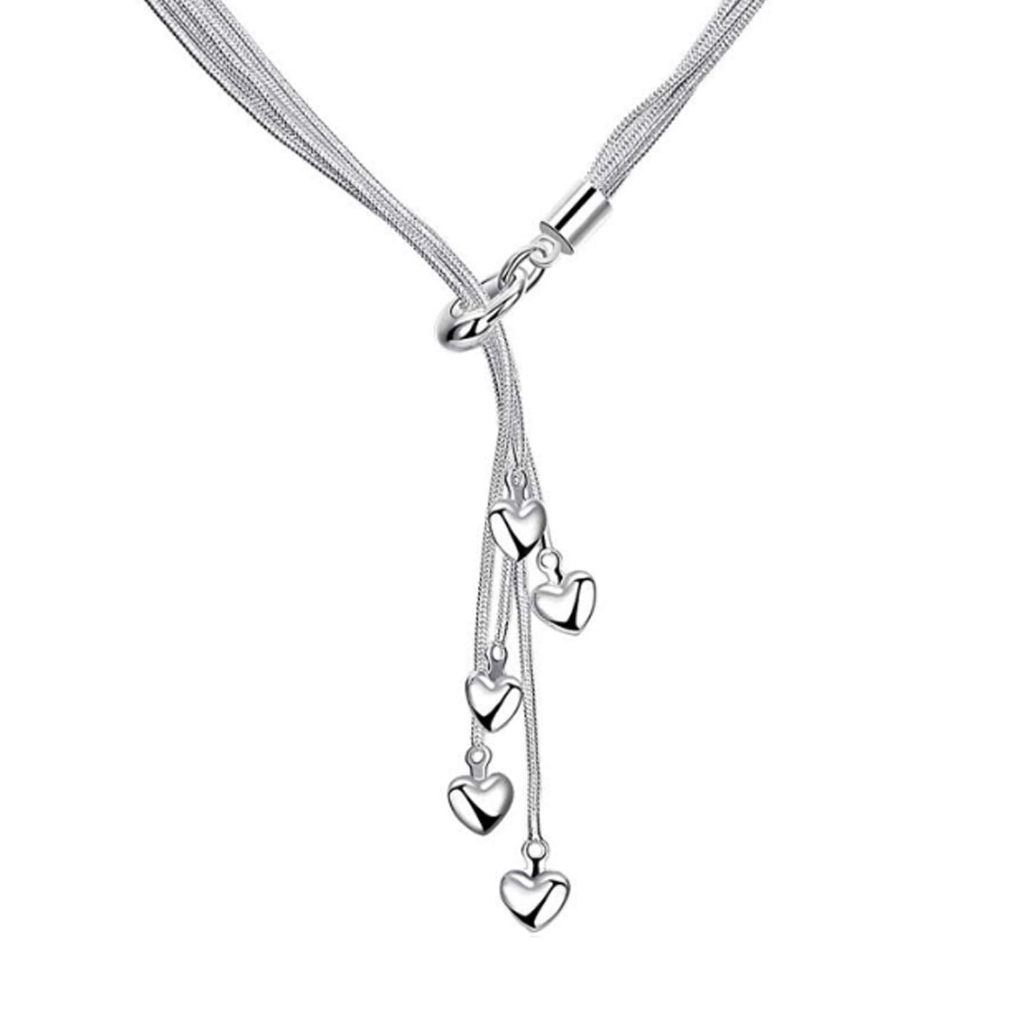 Yellow Chimes Choker Necklace for Women Silver Plated Hanging Heart Charms Layered Chain Necklace for Women and Girls