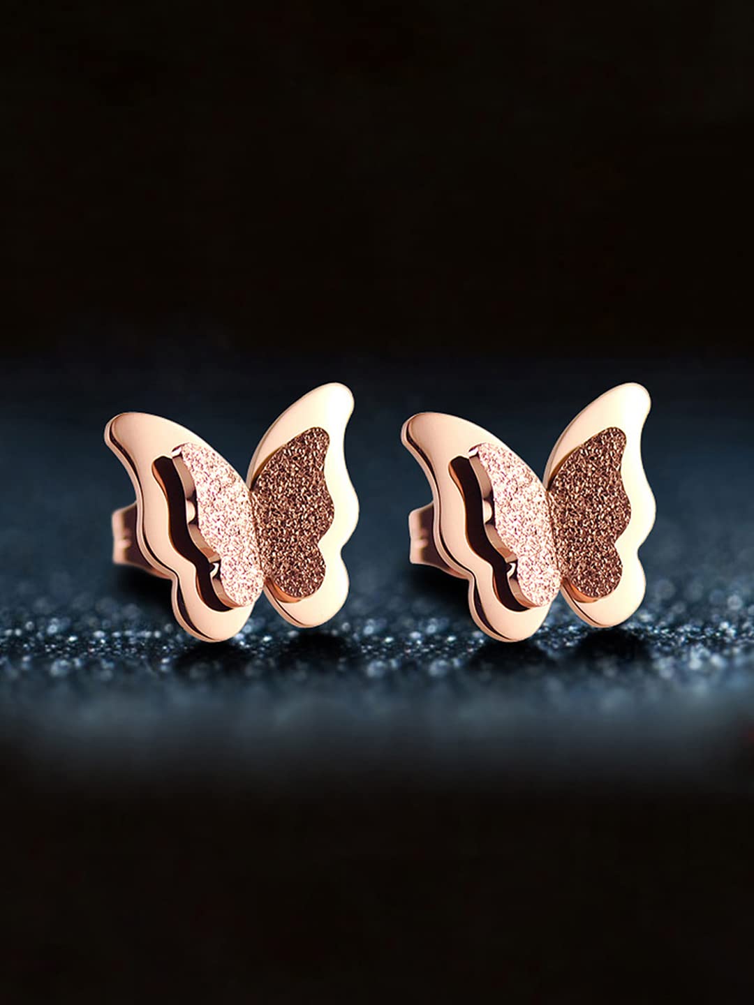 Kairangi Earrings for Women and Girls | Rose gold Studs | Rose Gold Plated Earring | Butterfly Shaped Western Stainless Steel stud Earrings | Birthday Gift for girls & women Anniversary Gift for Wife