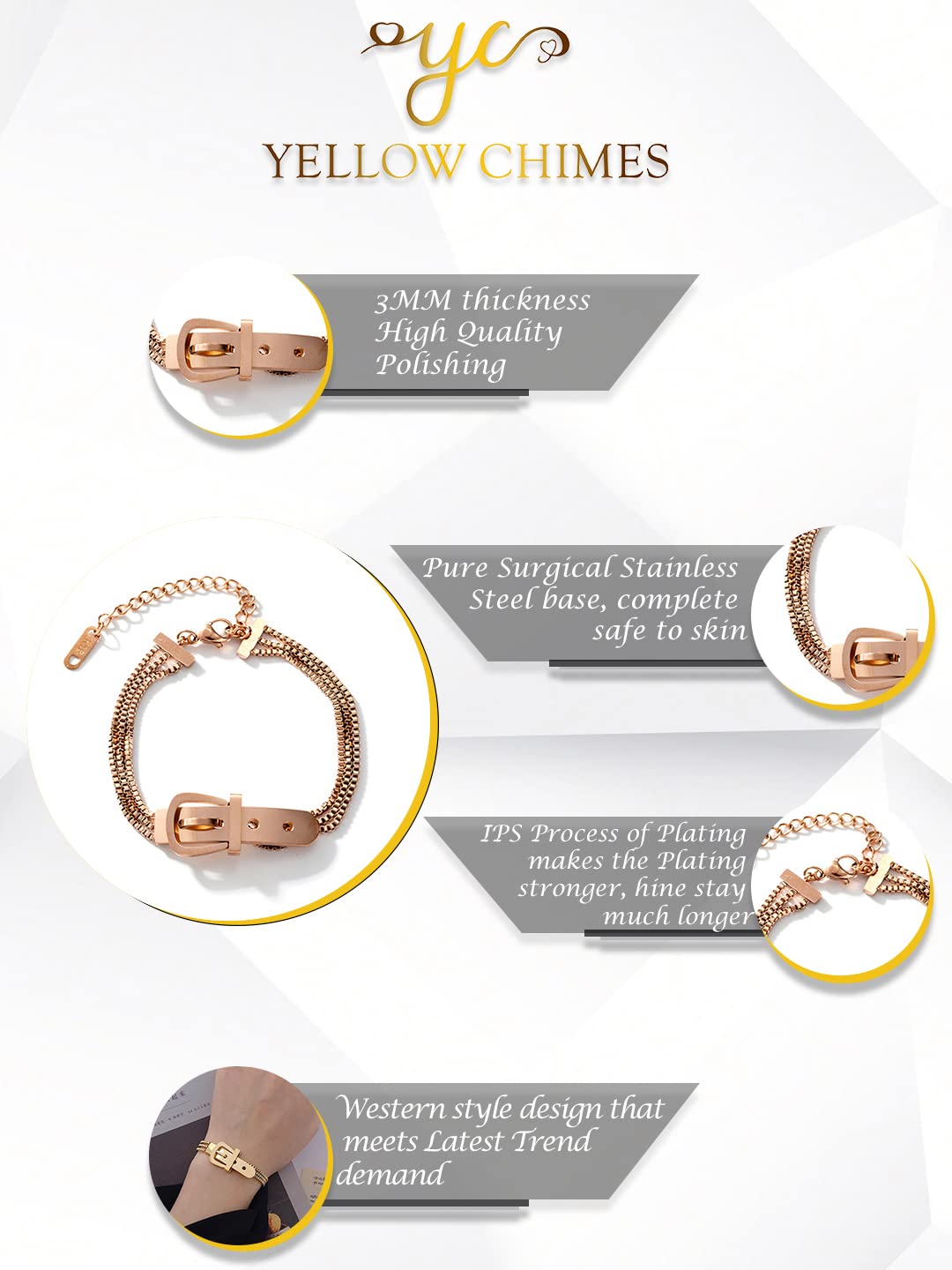 Yellow Chimes Bracelet for Women Rose Gold-Plated Multilayered Tang Belt Design Chain Bracelet For Women and Girls