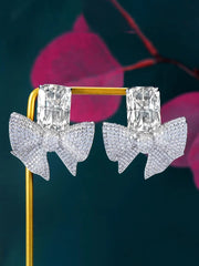 Yellow Chimes Earrings For Women Silver Tone Crystal Studded Bow Knot Shape Stud Earrings For Women and Girls