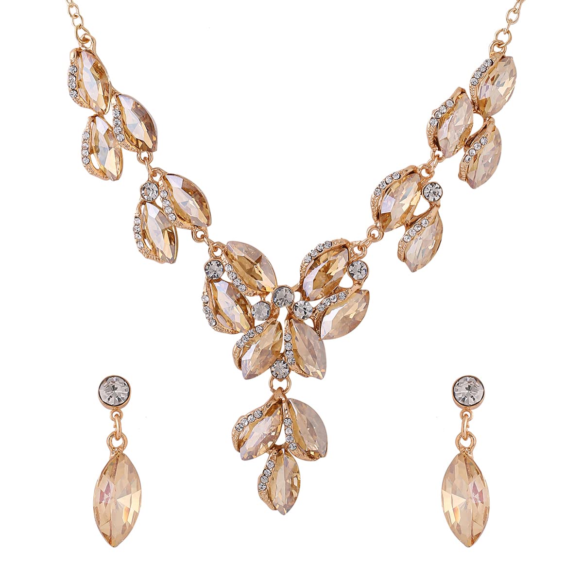 Yellow Chimes Jewellery Set For Women Gold Toned Oval Shaped Crystal Studded Necklace Set With Earring For Women and Girls