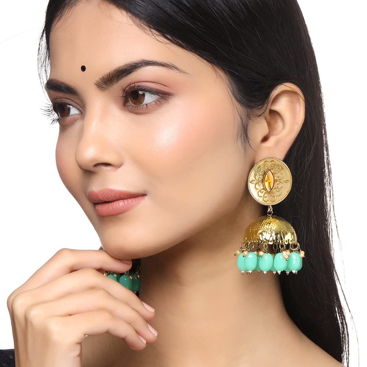 Yellow Chimes Earrings for Women and Girls Traditional Kundan Studded Jhumka | Gold Plated | Kundan Stone Jhumki Earrings | Birthday Gift for girls and women Anniversary Gift for Wife