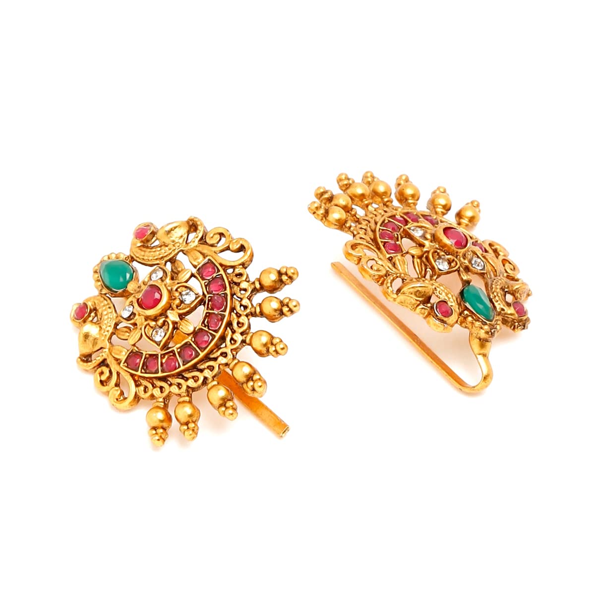 Yellow Chimes Jadai Billai for Women 9 Pcs Gold Plated Red Crystal Studded Beads Drop Choti Jadai Billai Hair Pin Bridal Hair Brooch Hair Jewellery for Women and Girls