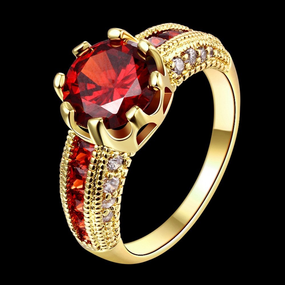 Yellow Chimes Dazzling Imperial Red Austrian Crystal Gold Plated Adjustable Ring for Women and Girls …