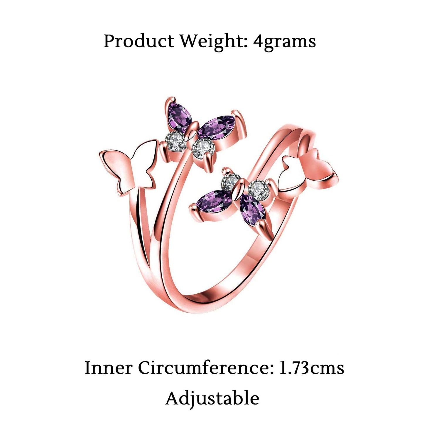 Yellow Chimes Rings for Women Crystal Butterfly Ring Rosegold Plated Adjustable Ring for Women and Girls.