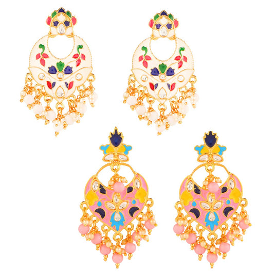 Yellow Chimes Meenakari Earrings for Women Combo 2 Pairs Multicolor Meenakari Chandbali Earrings for Women and Girls