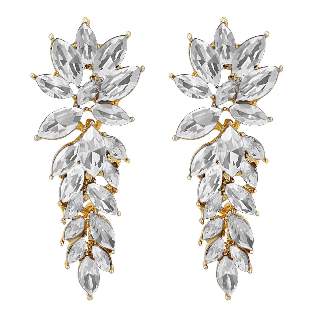 Yellow Chimes Sparkling Crystal Classic Leafy Design Crystal Drop Earrings for Women and Girls