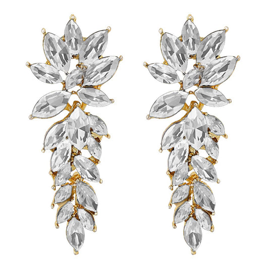 Yellow Chimes Sparkling Crystal Classic Leafy Design Crystal Drop Earrings for Women and Girls