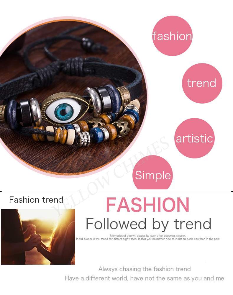 Yellow Chimes Bracelets for Men and Women Fashion Brown Leather Bracelet for Men | Casual Wear Bulles Eye Leather Bracelets for Men | Birthday Gift for Men and Women Anniversary Gift for Husband