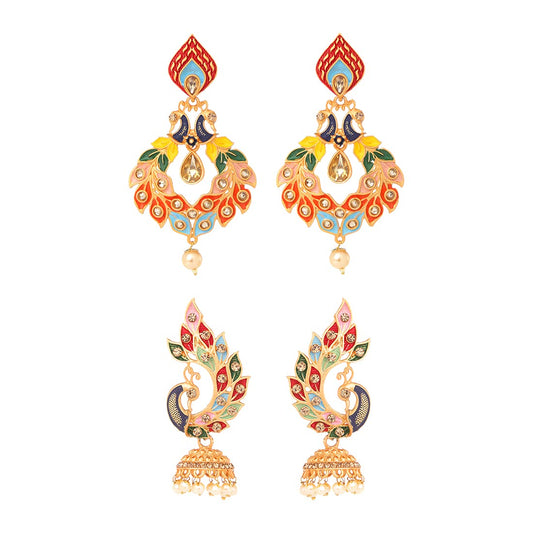 Yellow Chimes Earrings for Women and Girls | Traditional Muticolor Meenakari Drop | Gold Plated Earring Set | Peacock Shaped Jhumki Combo Earrings | Accessories Jewellery for Women | Birthday Gift for Girls and Women Anniversary Gift for Wife