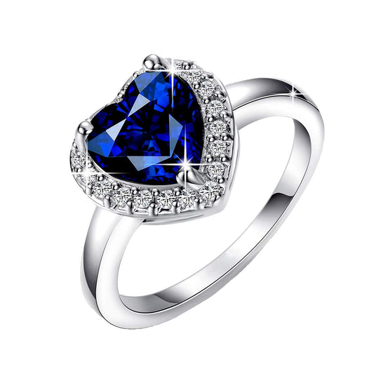 Yellow Chimes Rings for Women Exclusive Silver Plated Fashion Platinum Blue Colored Crystal from Austrian Collection Love Heart Ring for Women and Girls