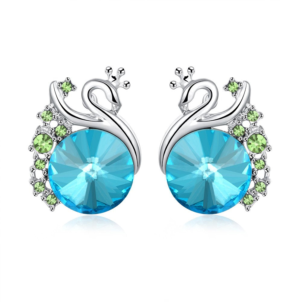 Yellow Chimes A5 Grade Blue Crystal Platinum Plated Swan Studs Earrings for Women & Girls