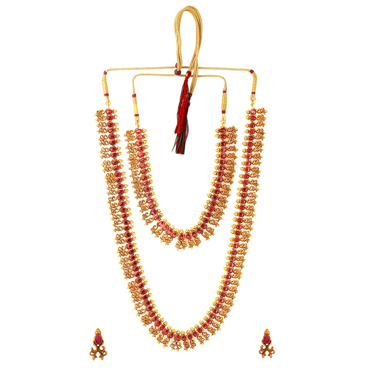 Yellow Chimes Jewellery Set for Women and Girls Traditional Red Kundans Necklace Set Gold Plated Multilayer Necklace Set | Birthday Gift for girls and women Anniversary Gift for Wife